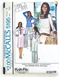 5195 MCCALLS 1976 MARLO'S CORNER COLLAR DRESS, TUNIC, TIE, TOP, PANTS PATTERN 12